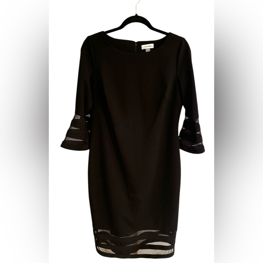 Calvin Klein Black Sheath Dress with Bell Sleeves